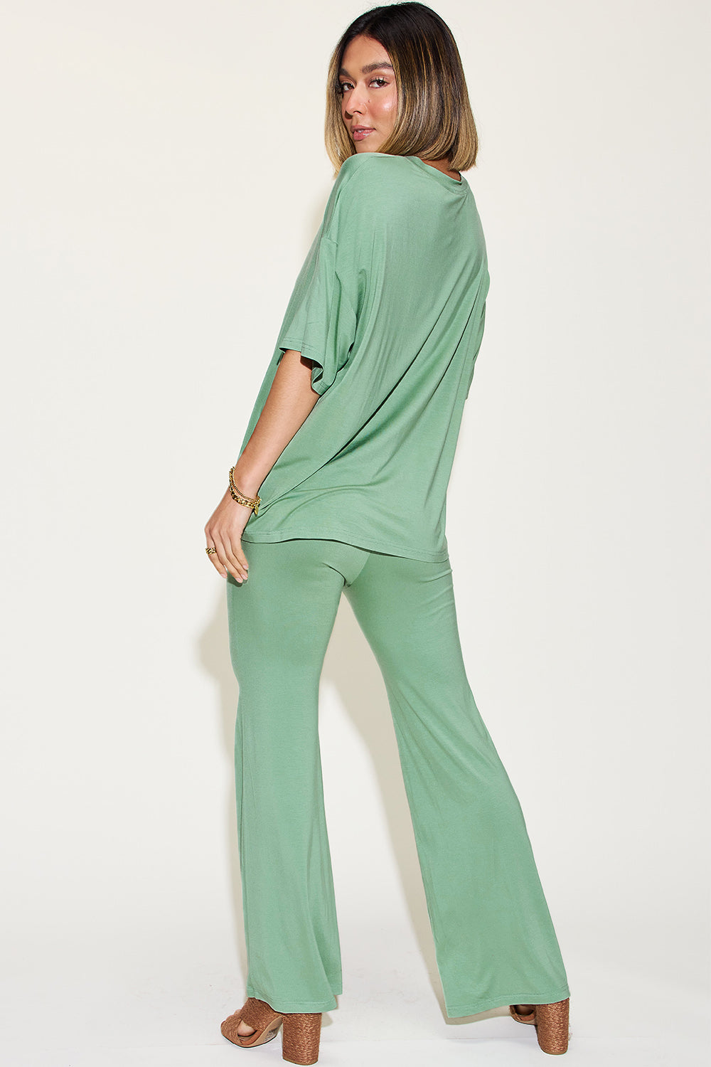 Basic Bae Bamboo Relaxed T-Shirt and Flared Pants Set