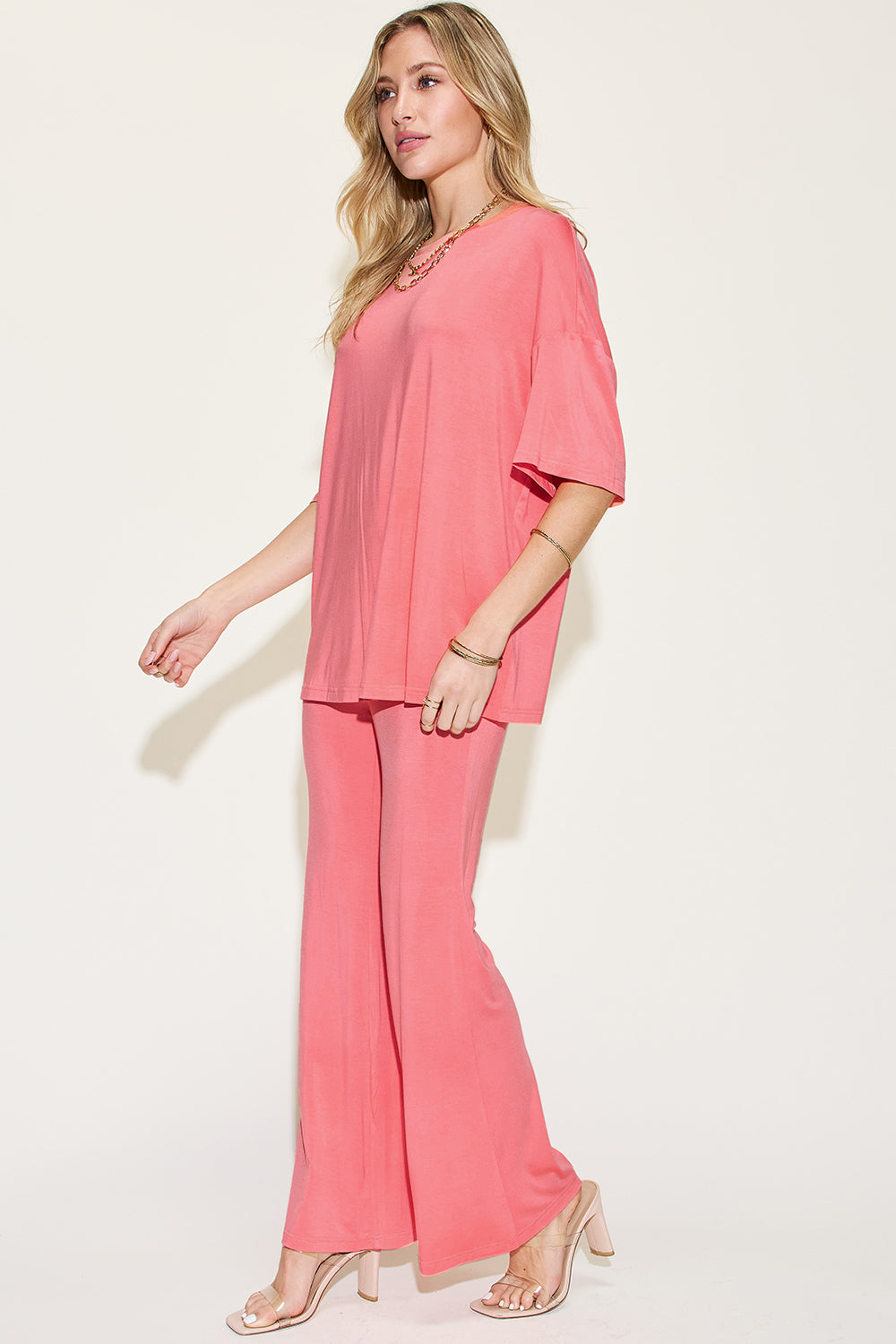 Basic Bae Bamboo Relaxed T-Shirt and Flared Pants Set