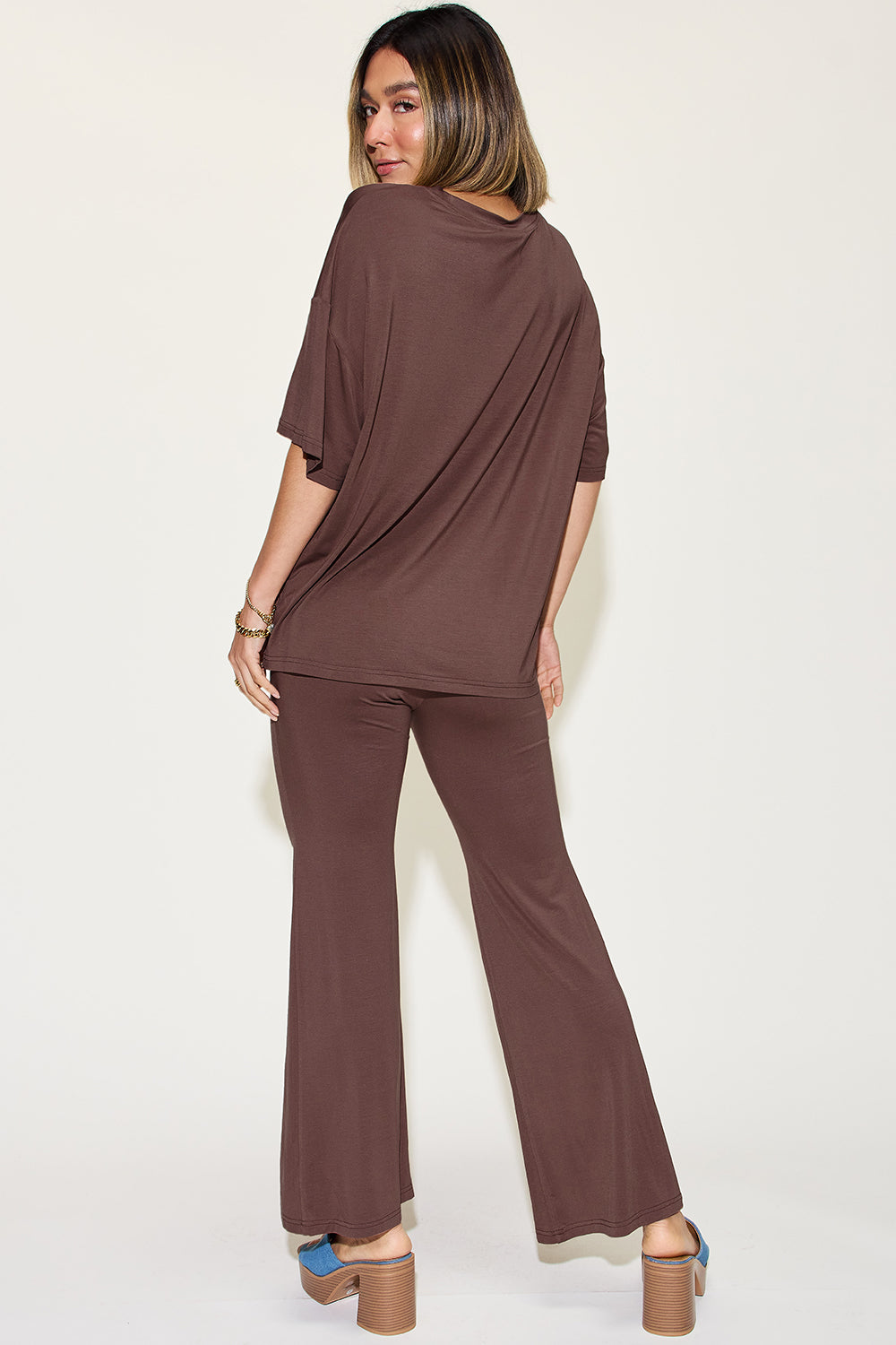 Basic Bae Bamboo Relaxed T-Shirt and Flared Pants Set