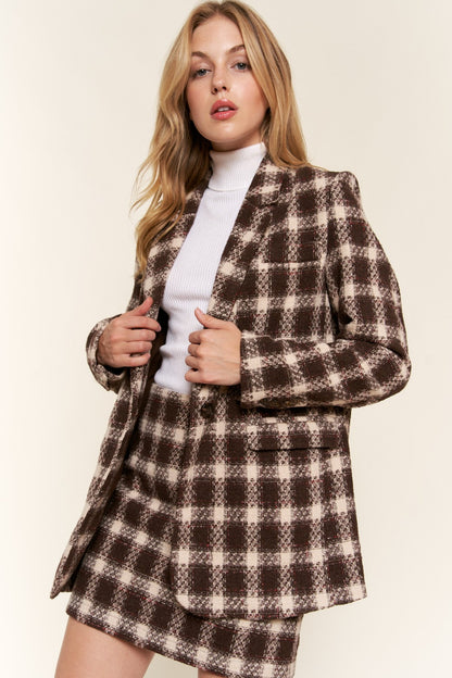 And The Why Full Size Brushed Plaid One Button Blazer