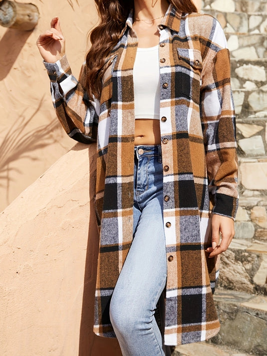 Autumn Hues Checkered Longline Jacket