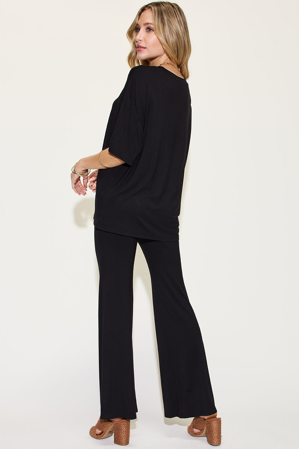 Basic Bae Bamboo Relaxed T-Shirt and Flared Pants Set