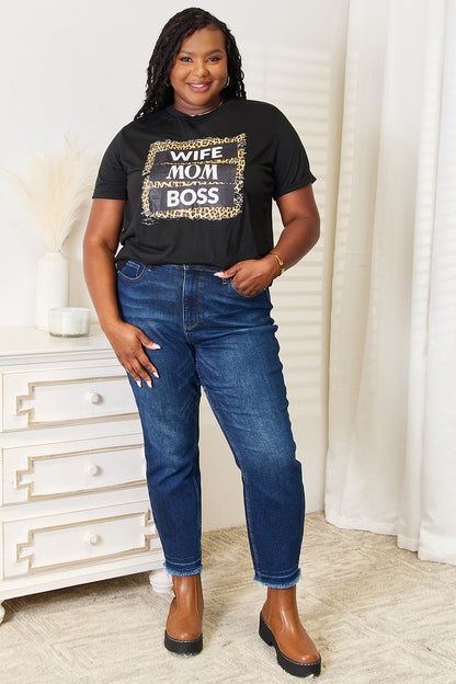 Simply Love Wife Mom Boss Leopard Graphic T-Shirt