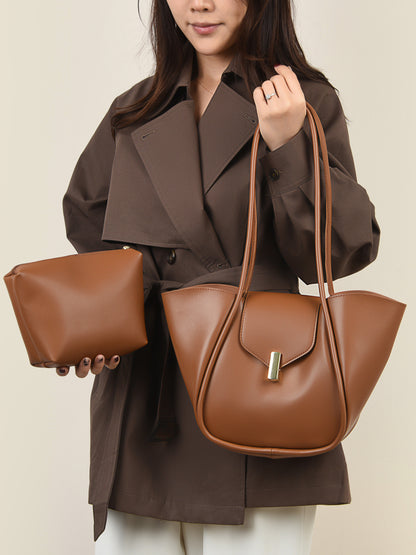 Faux Leather Shoulder Bag with Pouch