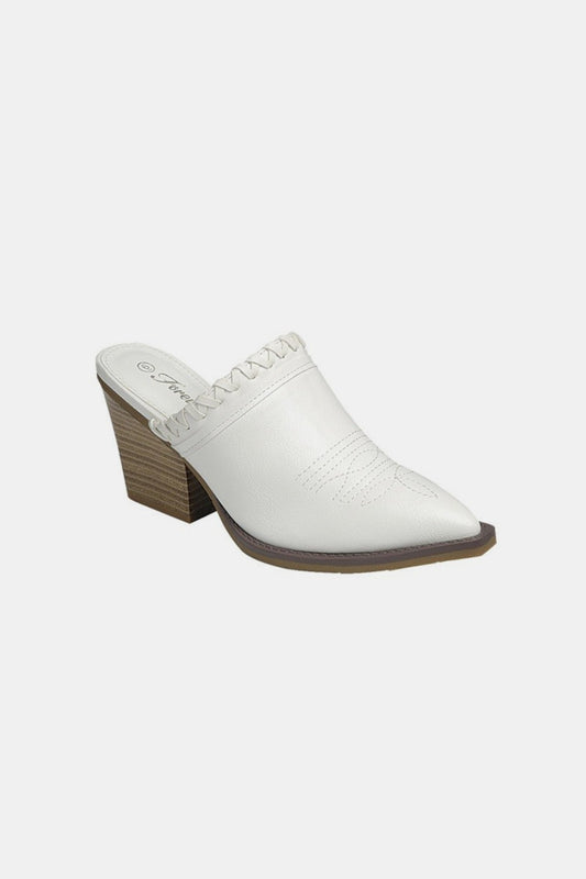 Forever Link Pointy Toe Slip On Chunky Mules (White)