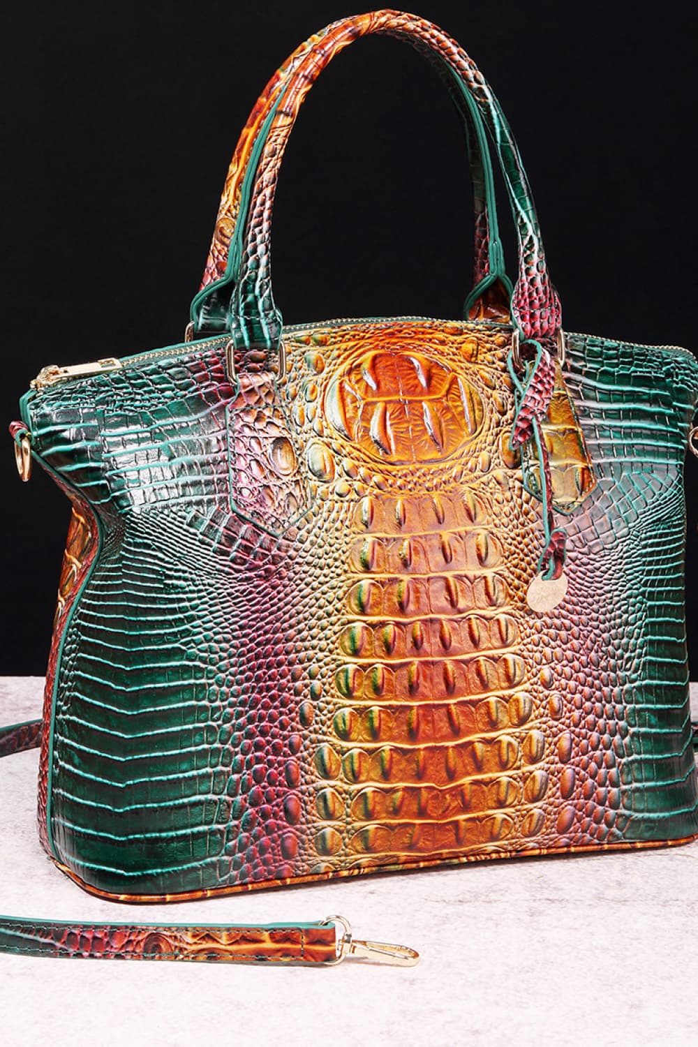 Gradient of Glamour: Ombre Crocodile Textured Handbag