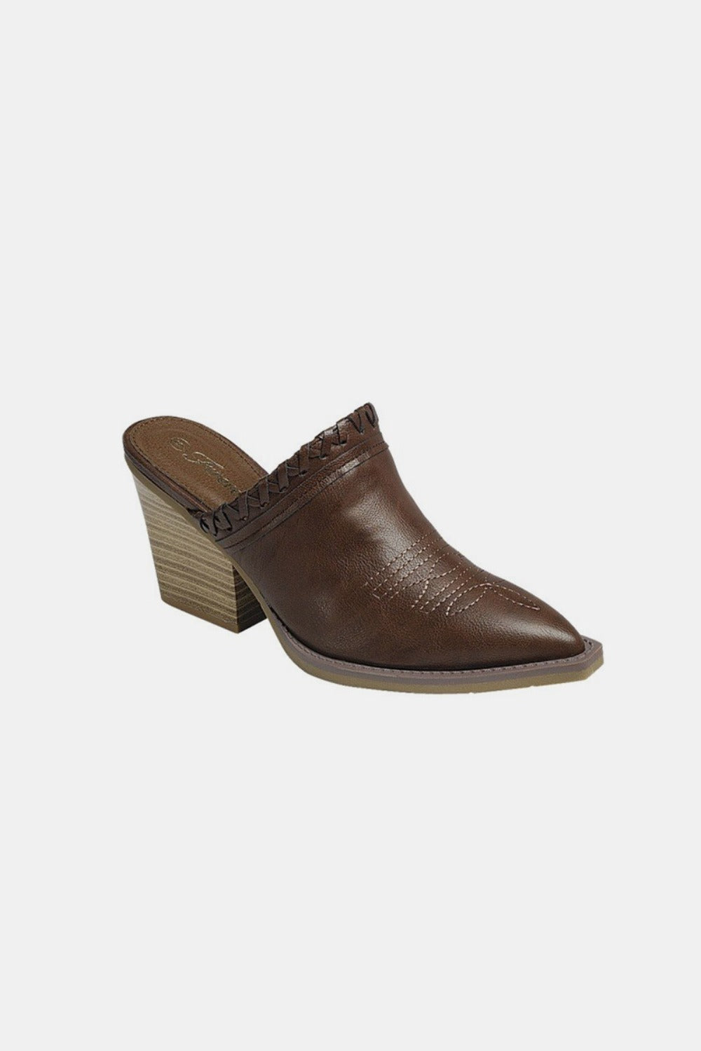 Forever Link Pointy Toe Slip On Chunky Mules (Brown)