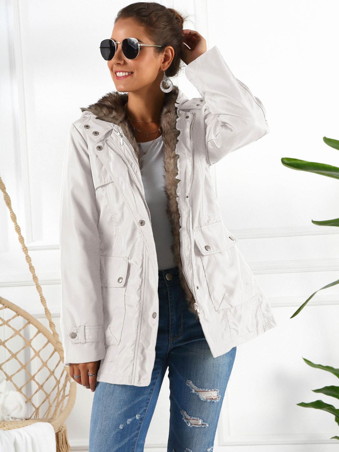 Ivy Lane Full Size Hooded Jacket with Detachable Liner (Three-Way Wear)