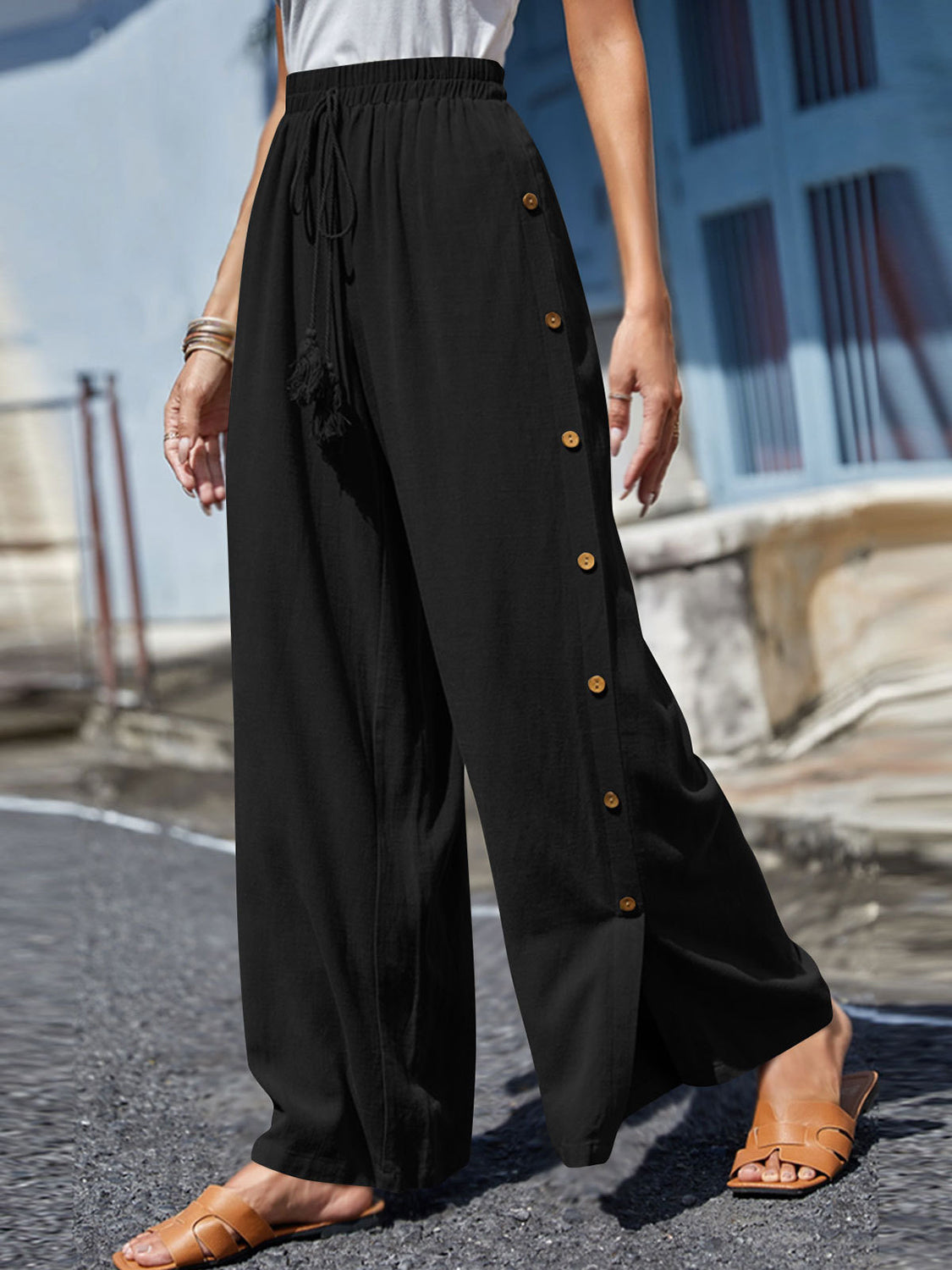 Bohemian Charm: Full-Size Tassel Wide Leg Pants