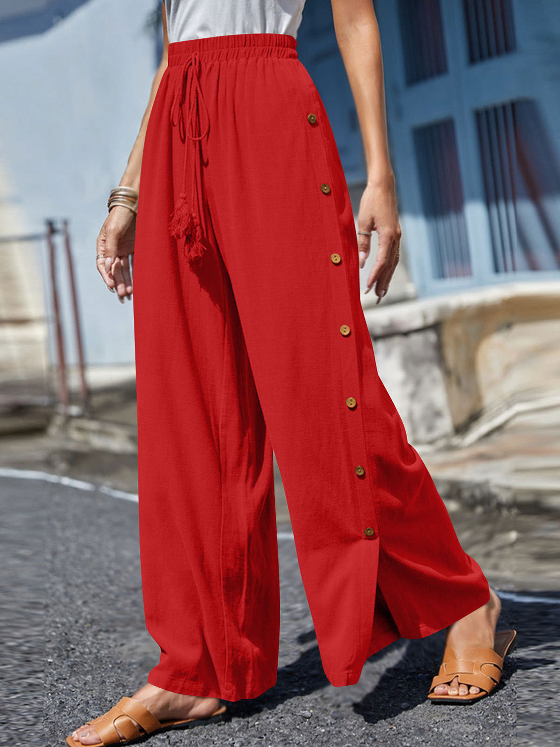 Bohemian Charm: Full-Size Tassel Wide Leg Pants