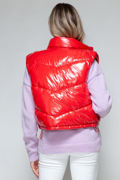 Snobbish Zip Up Turtleneck Shiny Puffer Vest