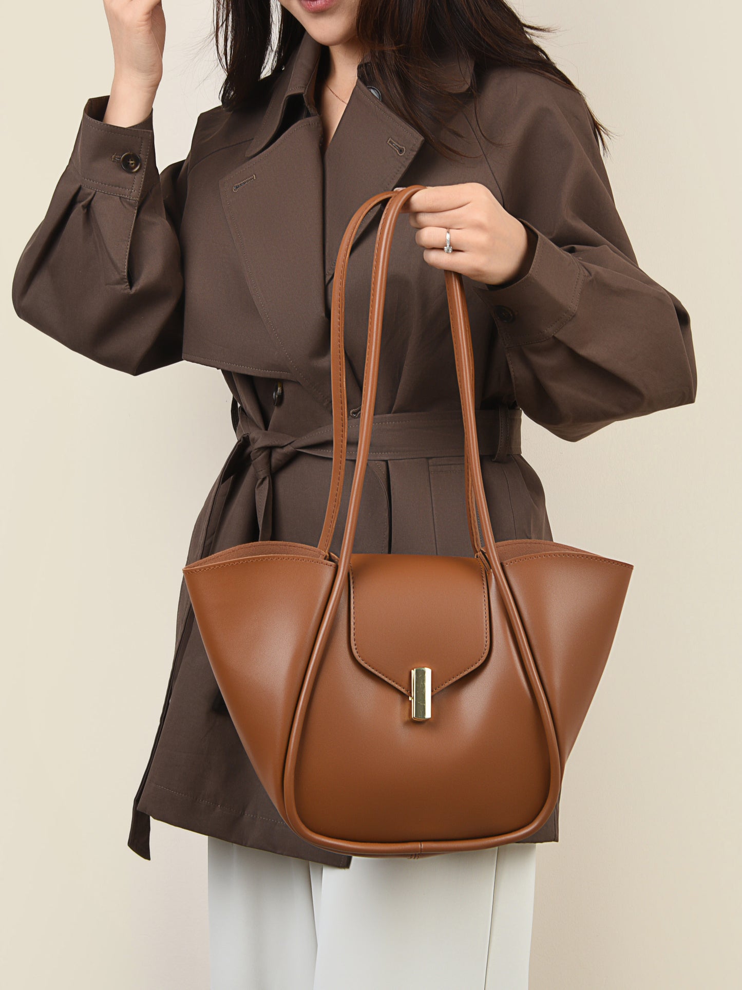 Faux Leather Shoulder Bag with Pouch