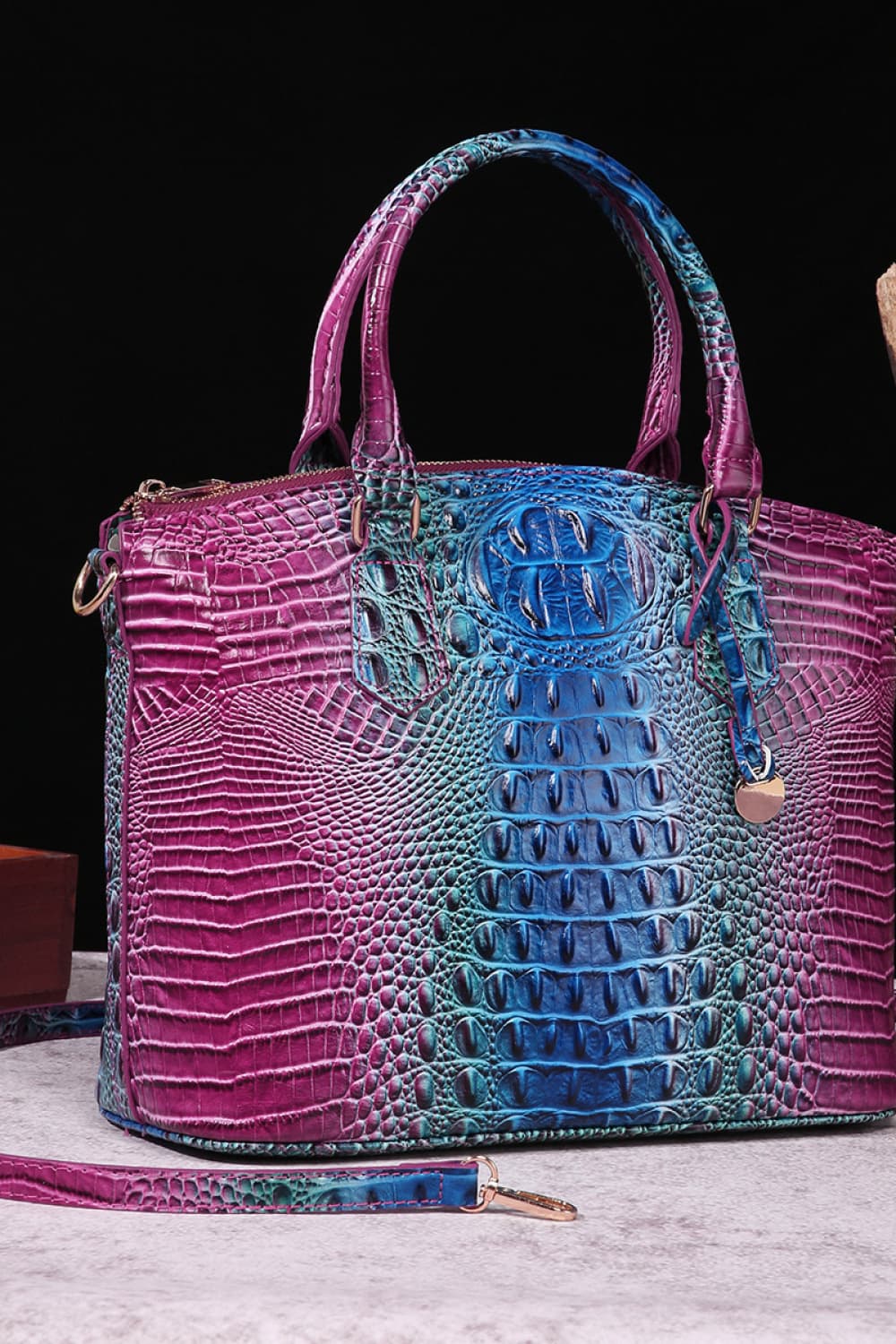 Gradient of Glamour: Ombre Crocodile Textured Handbag