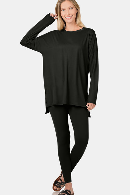 Zenana Brushed Microfiber Top and Leggings Set - Black