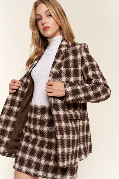 And The Why Full Size Brushed Plaid One Button Blazer