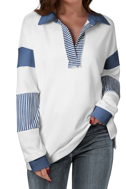 Cozy Vibes Striped V-Neck Sweatshirt