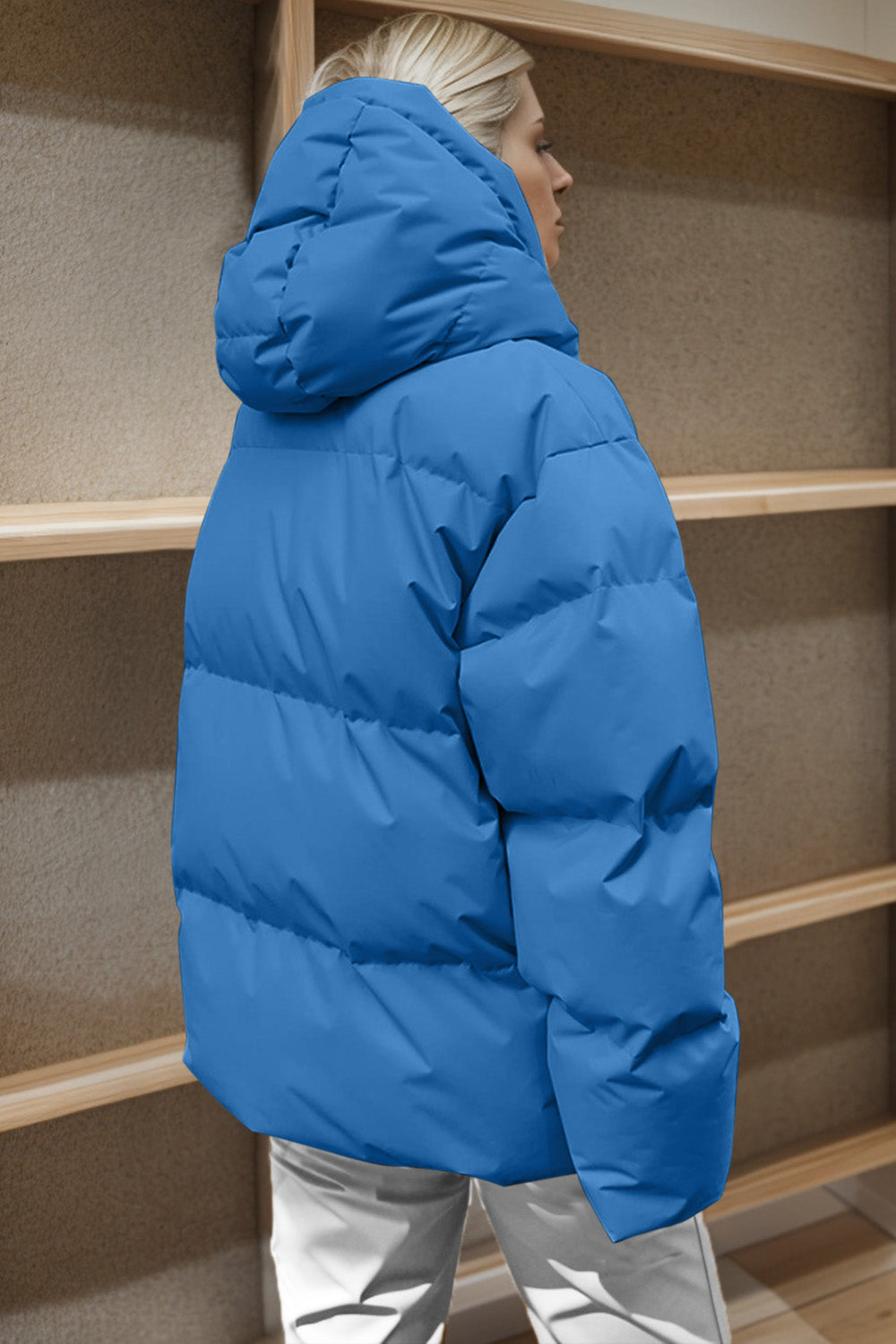 Pocketed Zip Up Hooded Puffer Jacket