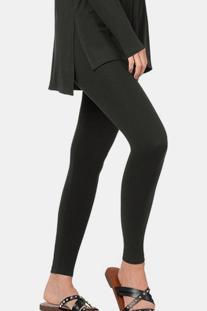 Zenana Brushed Microfiber Top and Leggings Set - Black