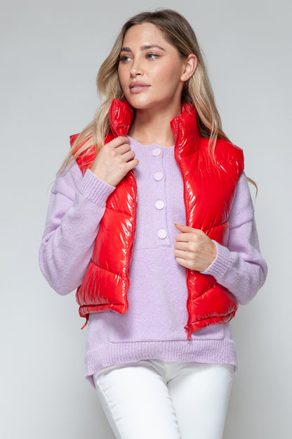 Snobbish Zip Up Turtleneck Shiny Puffer Vest