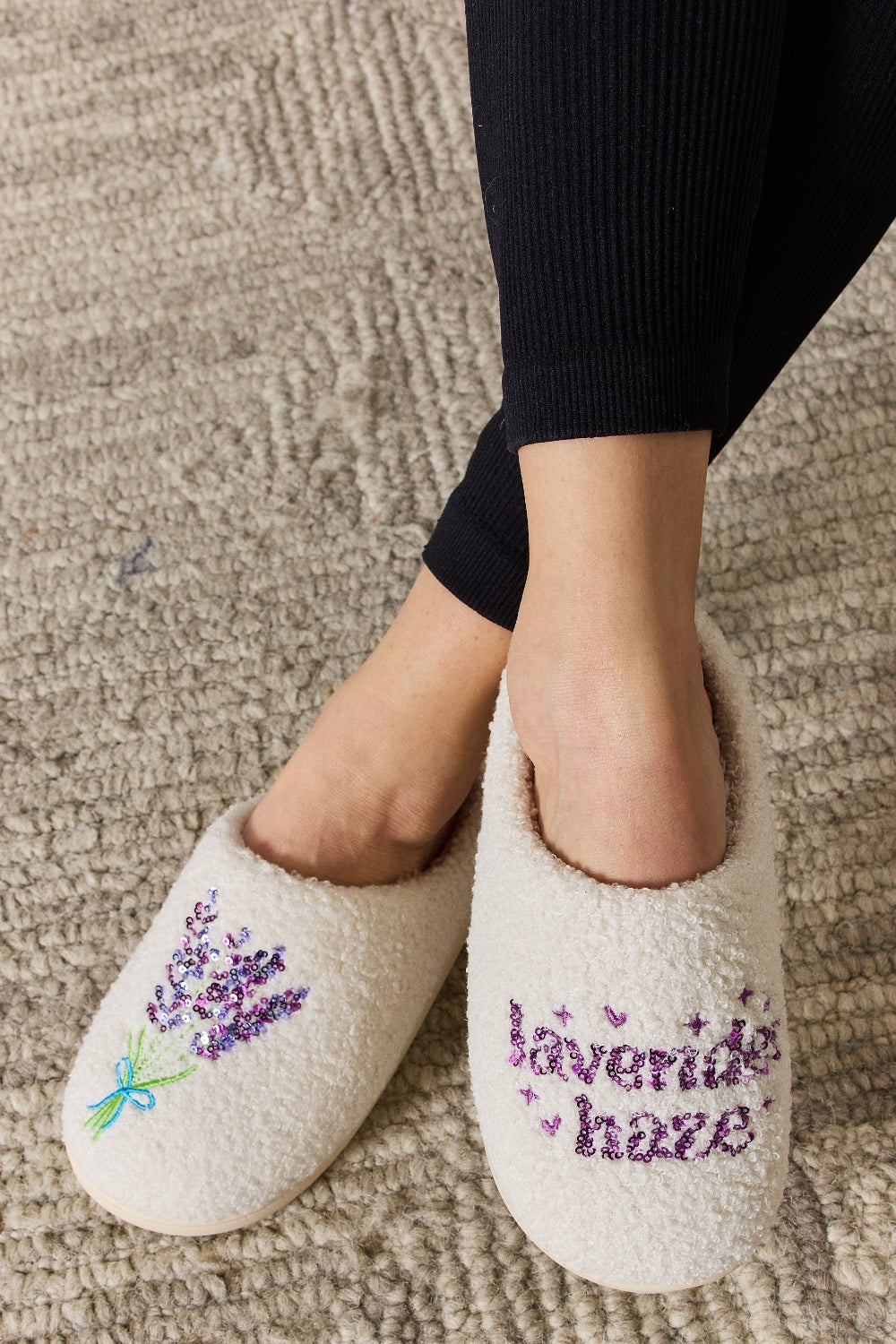 Melody Lavender Haze Sequin  Cozy Plush Slippers