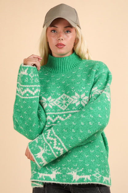 VERY J Holiday Mock Neck Long Sleeve Sweater