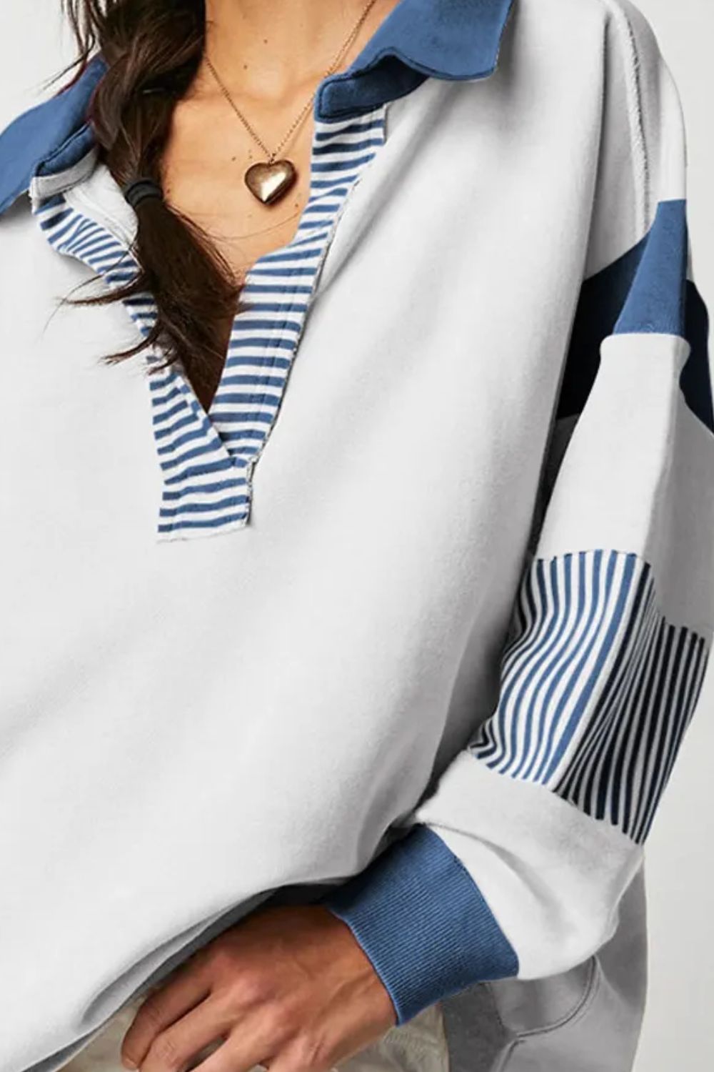 Cozy Vibes Striped V-Neck Sweatshirt