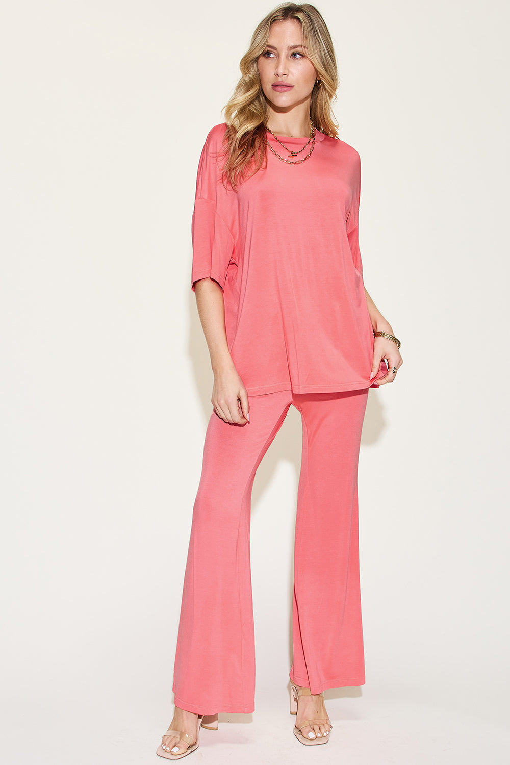 Basic Bae Bamboo Relaxed T-Shirt and Flared Pants Set