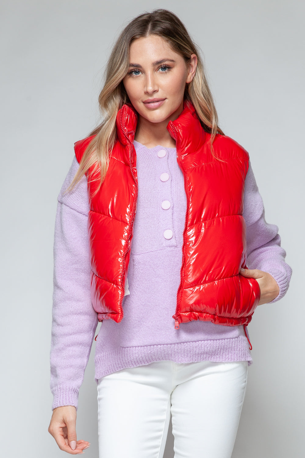 Snobbish Zip Up Turtleneck Shiny Puffer Vest