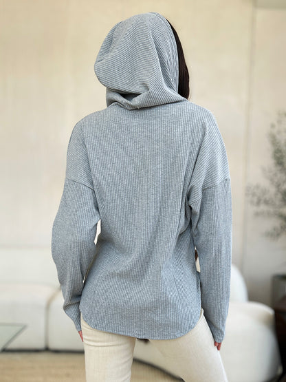 Culture Code Ribbed Zip Up Drawstring Hooded Sweatshirt