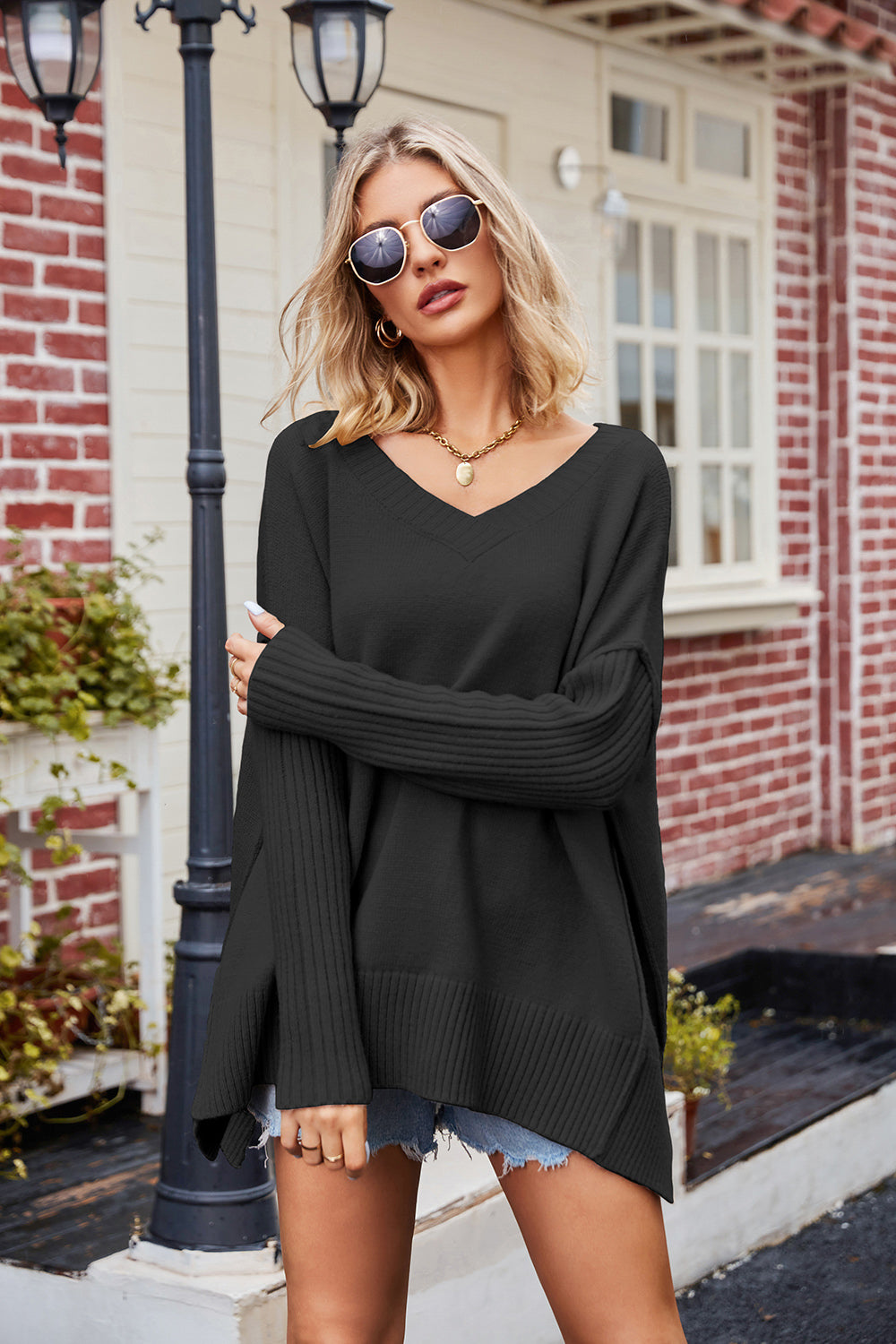 Urban Chill: Oversized V-Neck Knit Sweater