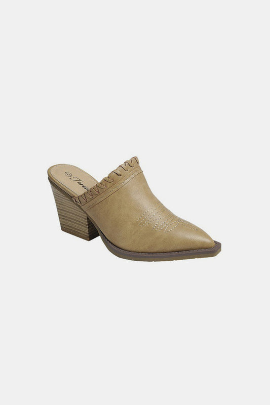 Forever Link Pointy Toe Slip On Chunky Mules (Taupe)