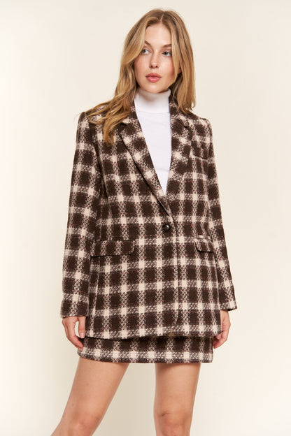 And The Why Full Size Brushed Plaid One Button Blazer