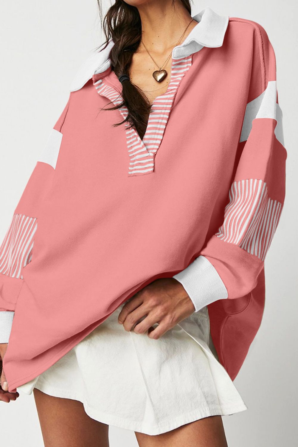 Cozy Vibes Striped V-Neck Sweatshirt