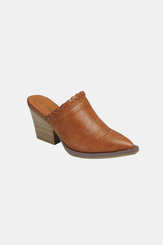 Forever Link Pointy Toe Slip On Chunky Mules (Tan)