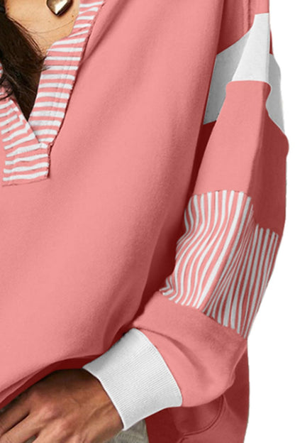 Cozy Vibes Striped V-Neck Sweatshirt