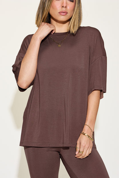 Basic Bae Bamboo Relaxed T-Shirt and Flared Pants Set