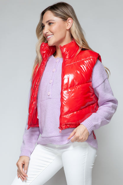 Snobbish Zip Up Turtleneck Shiny Puffer Vest