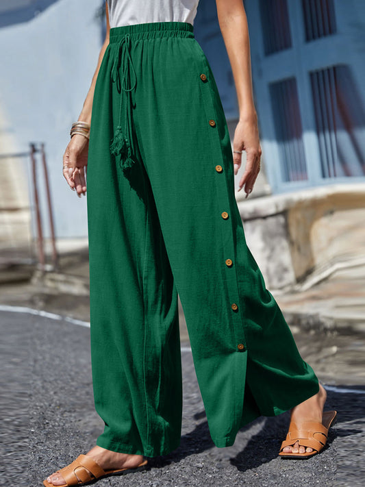 Bohemian Charm: Full-Size Tassel Wide Leg Pants