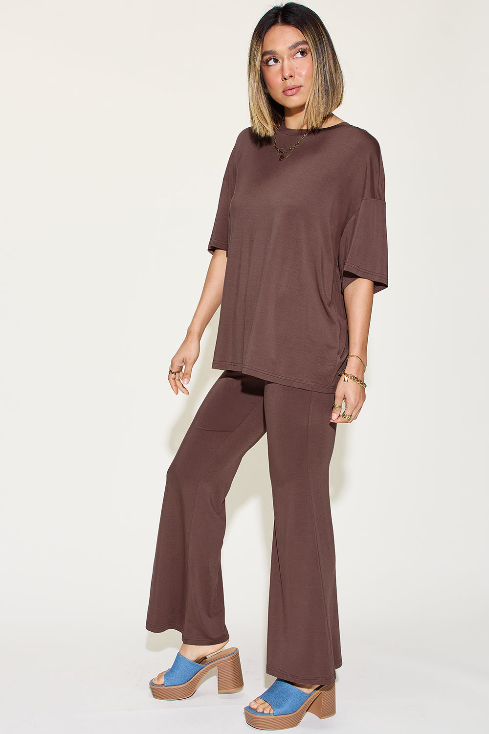 Basic Bae Bamboo Relaxed T-Shirt and Flared Pants Set