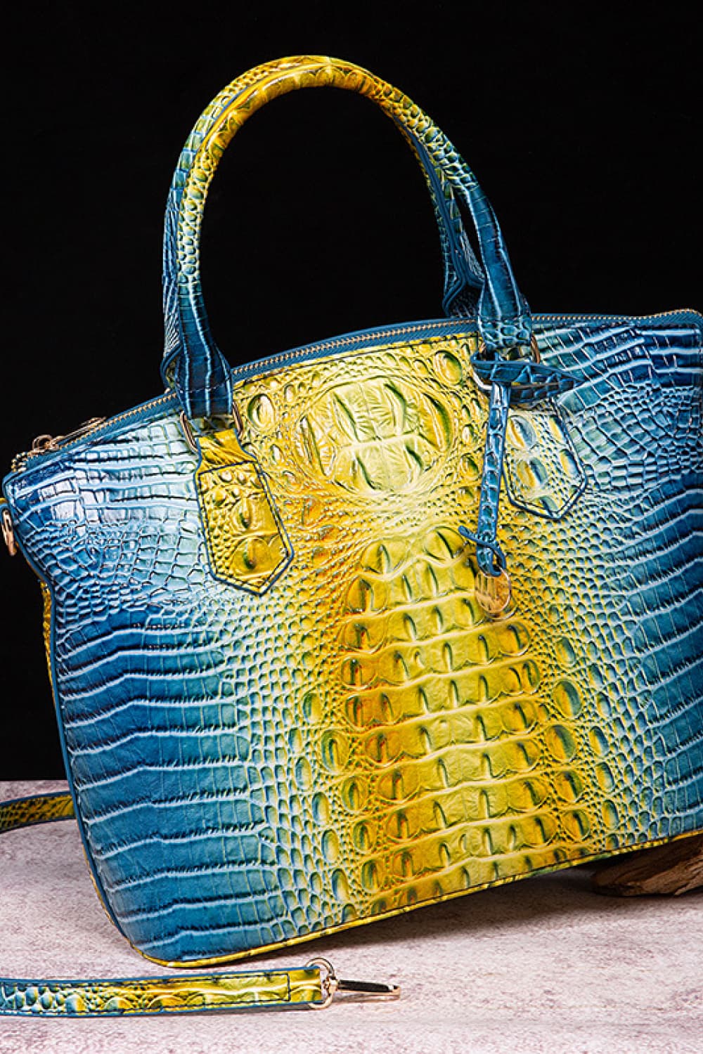 Gradient of Glamour: Ombre Crocodile Textured Handbag