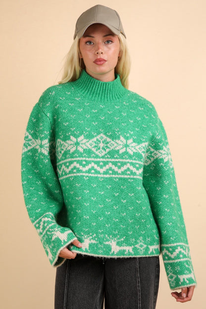 VERY J Holiday Mock Neck Long Sleeve Sweater