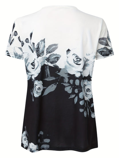 Printed Notched Short Sleeve Blouse