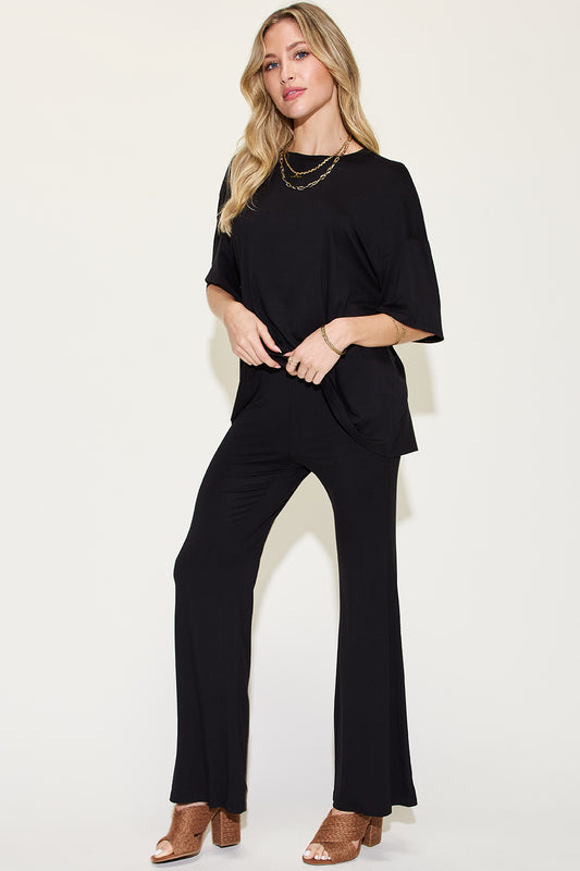 Basic Bae Bamboo Relaxed T-Shirt and Flared Pants Set