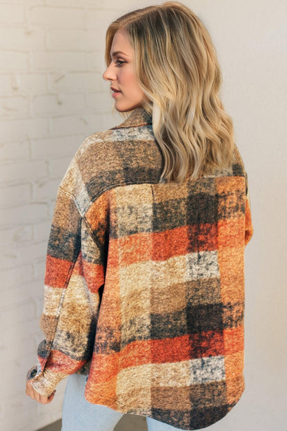 Double Take Plaid Fleece Shacket with Pockets