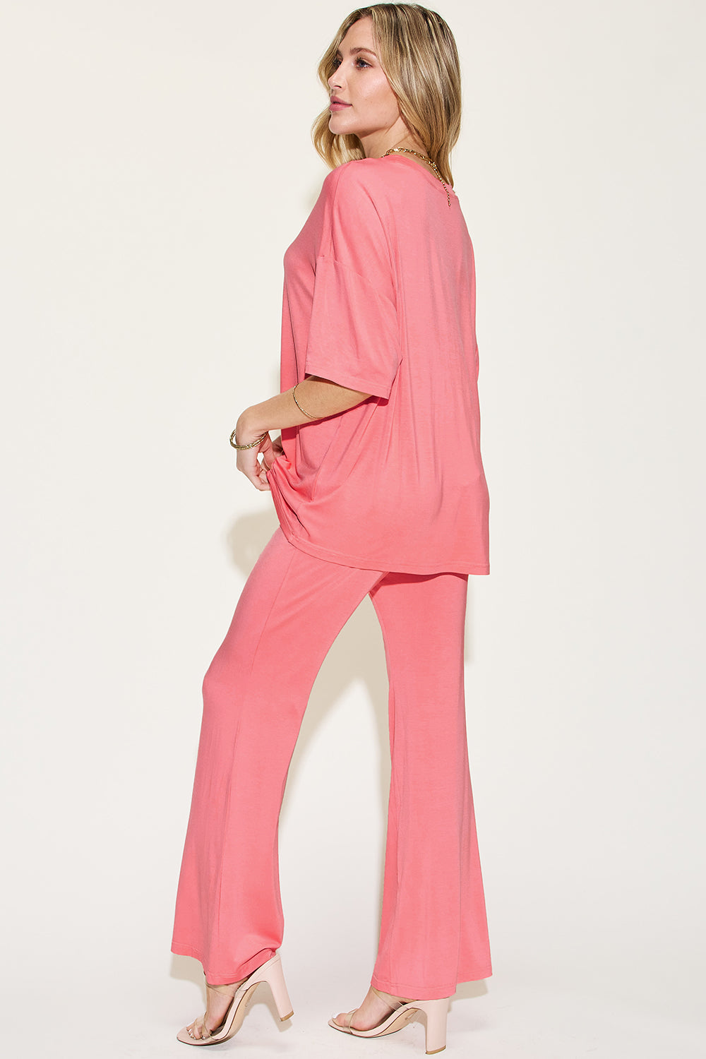 Basic Bae Bamboo Relaxed T-Shirt and Flared Pants Set