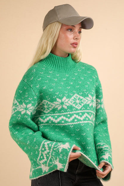 VERY J Holiday Mock Neck Long Sleeve Sweater