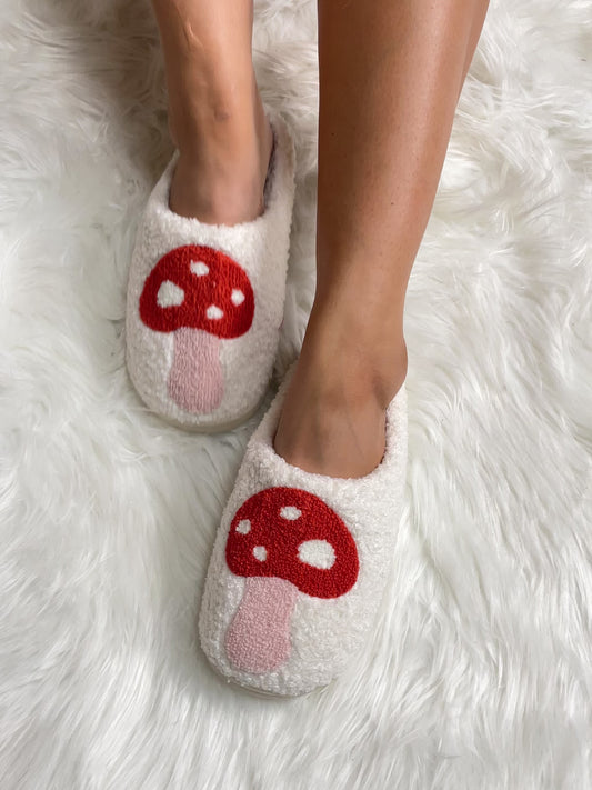 Melody Mushroom Print Plush Slide Slippers